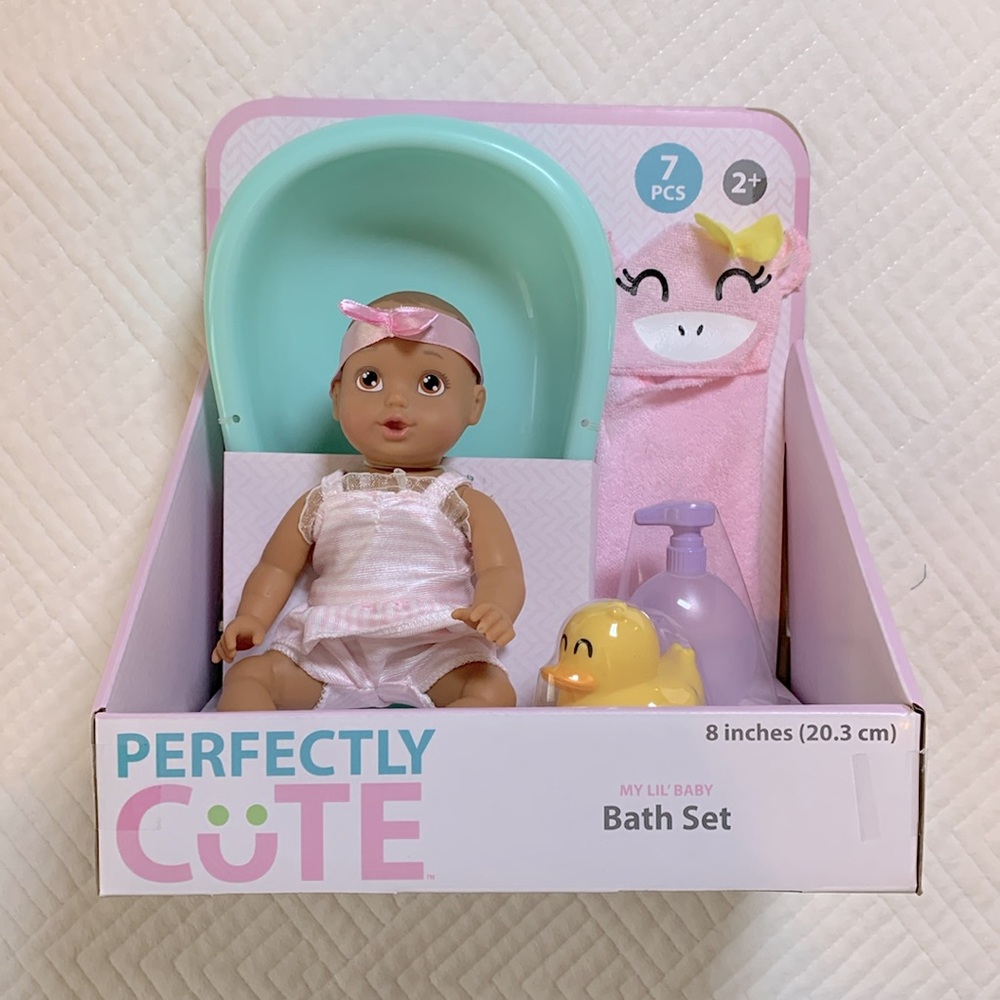 NWT Perfectly Cute 8" My Lil' Baby 7 Piece Bath Set - Brown Hair & Eyes